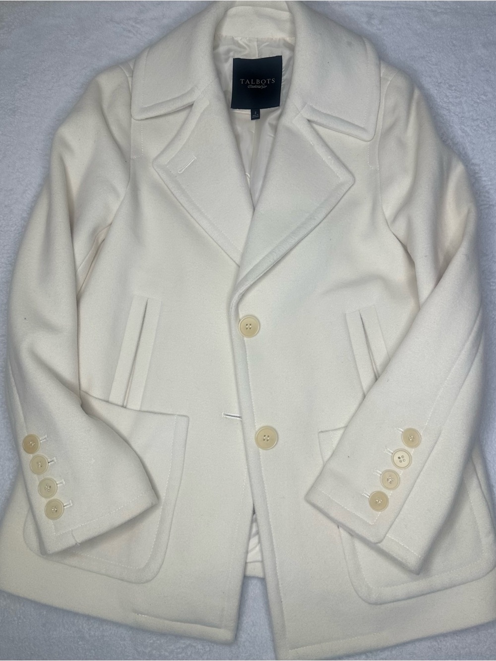 Talbots Women’s Blazer Jacket Size 2 Ivory Cream Tailored 2 Button Patch Pockets